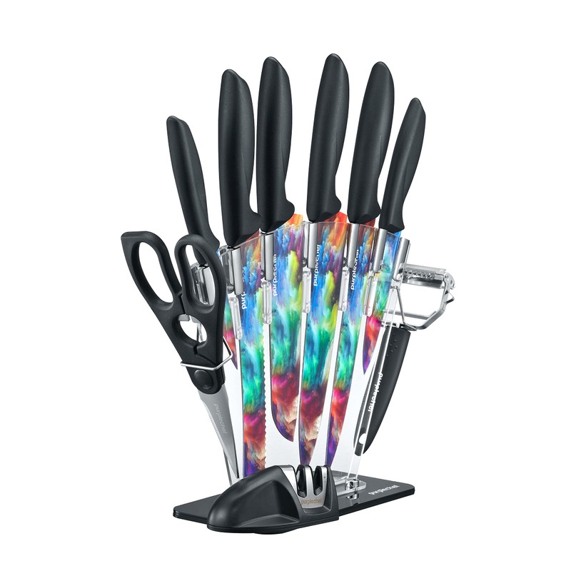 PurpleChef 10 Pieces Kitchen Knives Set. Includes 6 Stainless Steel