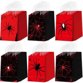 Epakh 36 Pcs Spider Party Favors Bags with Handles Birthday Decorations Double Sided Web Printed Goodie Candy Bags for Spider Party Favors