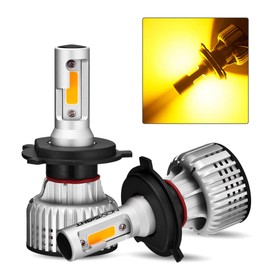 NOVSIGHT LED Headlight, H4Hi/Lo LED Bulb, Yellow, High Performance Chip, Easy Installation, 10,000 LM (5000 LM x 2), 72 W (36 W x 2), Bright and High Brightness, Compatible with DC9-32V Cars, 3000K, 2 Year Seller Warranty (Yellow, 2 Pieces)