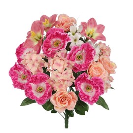 Admired By Nature GPB6328-ORCHID 2 Piece 24 Stems Home Office/Wedding/Restaurant Decoration Arrangement Poppy/Rose/Hydrangea Mixed Flowers Bush, Large, Orchid