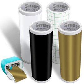 4 rotoli di vinile permanente Smart per Cricut Joy 14x200cm, vinile adesivo permanente nero+bianco+oro+pellicola di trasferimento, vinile per plotter autoadesivo, set per DIY, tazze, auto, banner