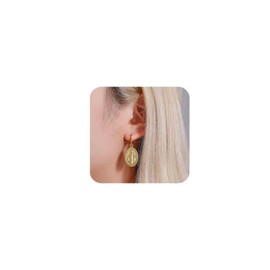 Inilbran Boho Virgin Mary Earrings Gold Disc Coin Drop Earrings Vintage Virgin Mary Religious Earrings Medal Coin Earrings Jewelry for Women and Girls