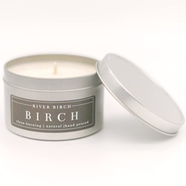 River Birch Candles Birch Scented Candle | Premium, All-Natural, Non-Toxic, Soy Candles | 8 oz. Silver Tin Travel Candle | Cozy Relaxing Gifts for Home