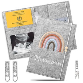 Draupnir Maternity Log Protective Cover, German Maternity Log Cover Felt, Maternity Log Cover Grey with 2 Key Chains, Cover Maternity Log with Compartments for Ultrasound Image, Vaccination Certific
