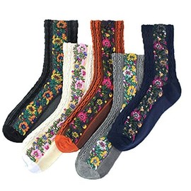 Vintage Embroidered Floral Socks 5 Pairs,2021 Winter Thickened Warm Women Vintage Flower Socks,Floral Retro Style Novelty Cotton (Long,M)