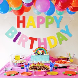 LITAUS, Colorful Happy Birthday Banner - Pre-Strung, 9 ft, No DIY | Happy Birthday Sign for Birthday Decor, Backdrop | Birthday Decorations | Birthday Banner for Women, Girls, Boys