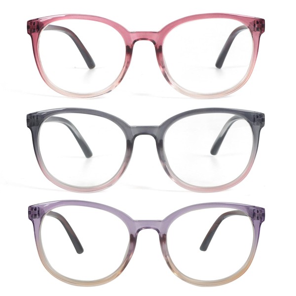 KoKoBin 3 Pack Women Round Reading Glasses，Blue Light Blocking Spring