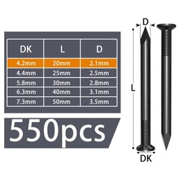 Pack of 550 Nails 20 mm Steel Nails Concrete for Pictures Nail Small Nails Wall for Concrete Walls Concrete Nails Picture Hanging Wooden Nails Wall Nails for Pictures
