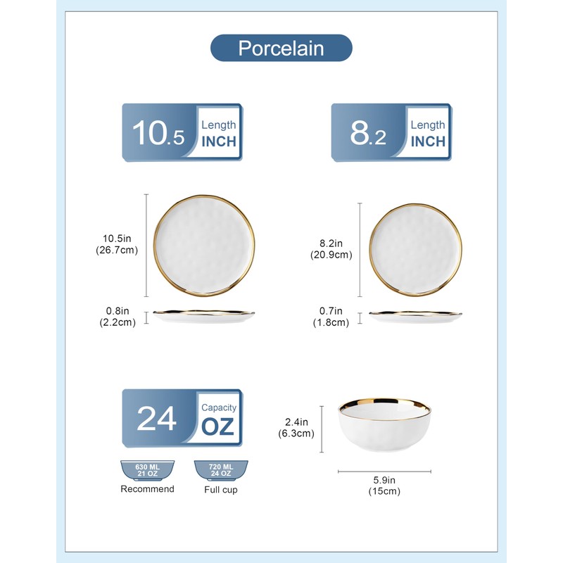 LOVECASA 12 Pieces Plates and Bowls Sets, Porcelain White and