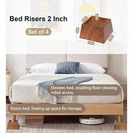 Lufia Wood Bed Risers 2 Inch, Premium Pine Furniture Risers - Sturdy, Stylish and Space Saving 2" Bed Lift for Sofa, Desk and More - 4-Pack (Brown Wood, 2 Inch)