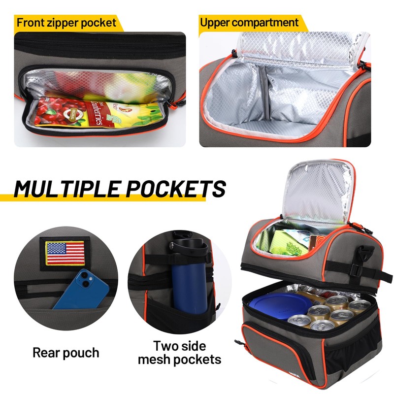 MIER 2 Compartment Lunch Bag Tote with Shoulder Strap for