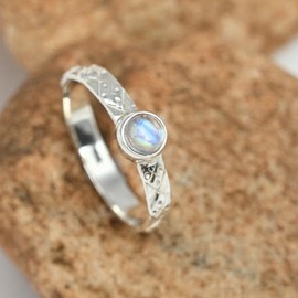 JEWELSTREZORO Regenbogenmondstein Edelstein Band Ring 925 Sterling Silber Ring Männer & Frauen Band Ring Alle Größen Band Ring Handgefertigt TSR111K_59 (18.8)