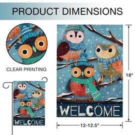 Hzppyz Welcome Winter Owls Bird Garden Flag Double Sided, Animals Snowy Tree Branches Decorative House Yard Lawn Outdoor Small Decor, Christmas Farmhouse Burlap Seasonal Home Outside Decoration 12x18