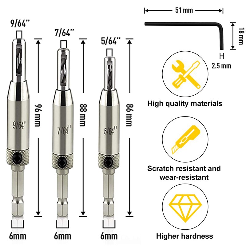 3 Pieces of Self Centering Hinge Drill Bit Kit, Quick