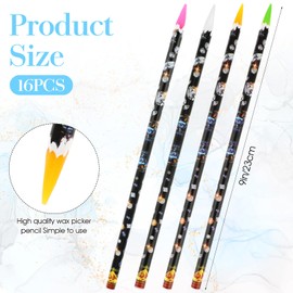 16Pcs Rhinestone Picker Tool Self Adhesive Wax Pencil Diamond Art Tools Resin Picker Pencil Rhinestone Applicator Nail Point Drill Pen Dotting Gem Pick up Tool for Nail Art DIY with Pencils Sharpener