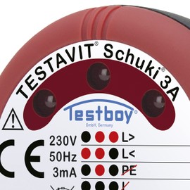 Testavit Schuki 3A Socket Tester (Glow Lamp Display, 230 V, Protection Class IP 40, Safe Check, Voltage Supply via Tester), Red/Black