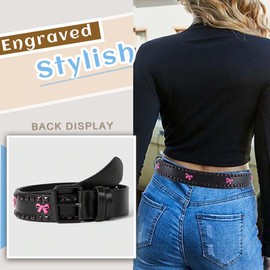 Yalice Black Y2K Belt for Women Cowgirls Leather Belt Punk Buckle Waist Belts for Jeans Pants Dresses (Fits Waist Size:24''-31'')