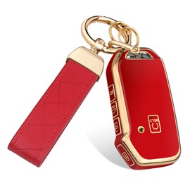 FT FUNTOR for Kia Key Fob Cover,Compatible with Kia Soul Forte Telluride K5 Seltos NIRO Sportage Sorento,5 Buttons TPU for K5 Key Fob Cover with Golden Edge (Red)