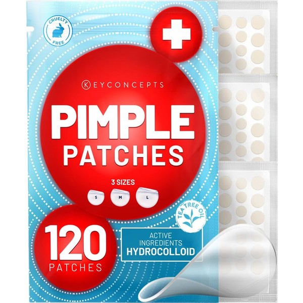 KEYCONCEPTS Pimple Patches for Face (120 Pack), Hydrocolloid Patch with Tea Tree Oil - Pimple Patch Zit Patch and Pimple Stickers - Hydrocolloid Acne Patches for Face - Zit Patches - Blemish Patches