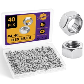 #4-40 Hex Nuts, 40Pcs 304 Stainless Steel Metal Standard Inch Hexagonal Nuts Hardware Set for Bolt for Furniture, Automotive, Industry and Construction, Full Thread