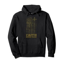 Faith Over Fears Christian Cross American USA Flag Gym Pullover Hoodie