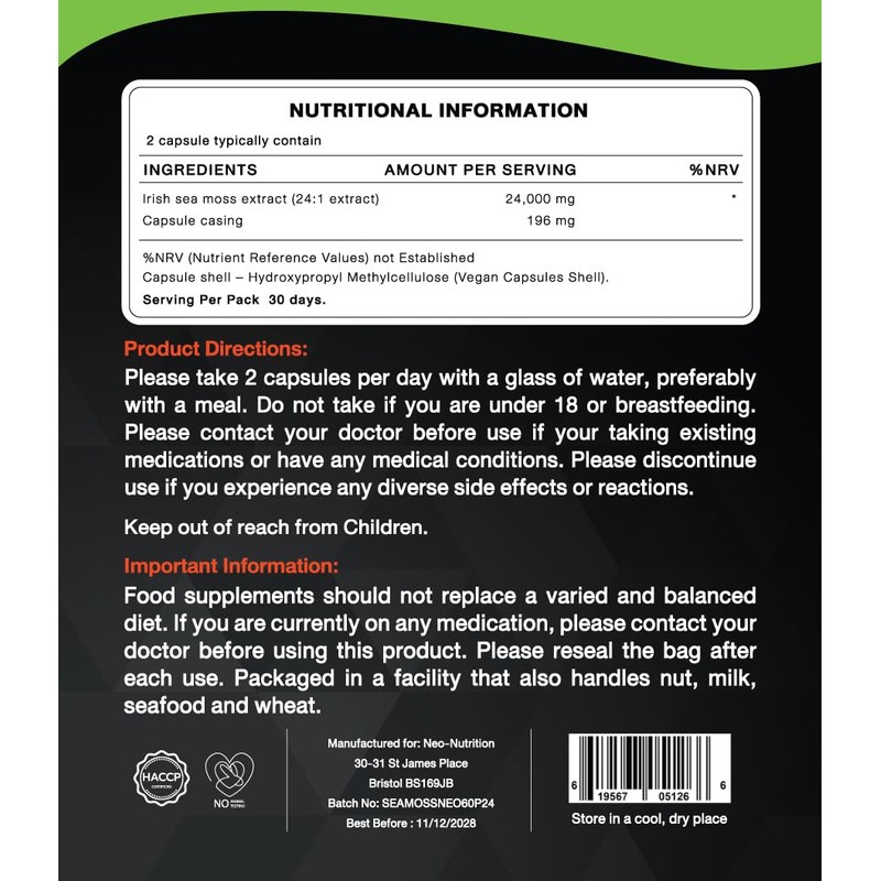 Organic Irish Sea Moss Extract 12,000mg - High Strength 25:1