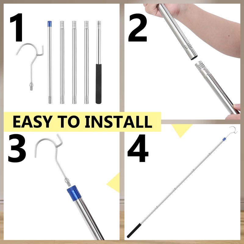 Clothes Hook Pole, Clothes Hanger Reaching Hook - Extendable 35"