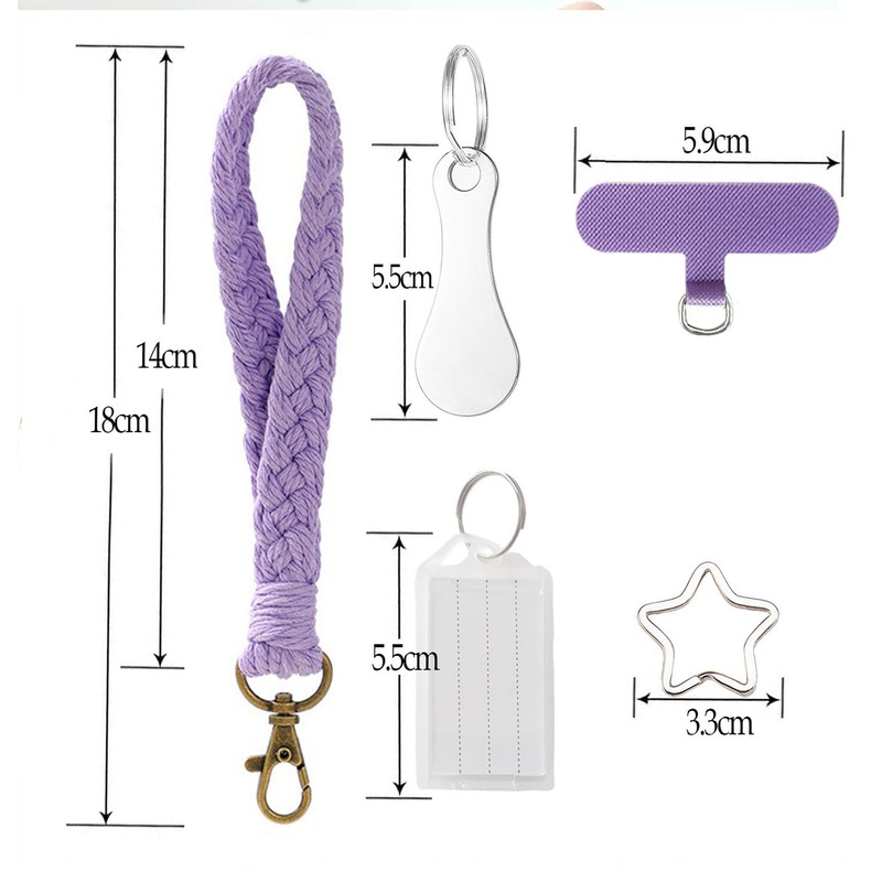 Artisoul Key Chain Short Bracelet Braided Keyring Macrame Lanyard, purple,