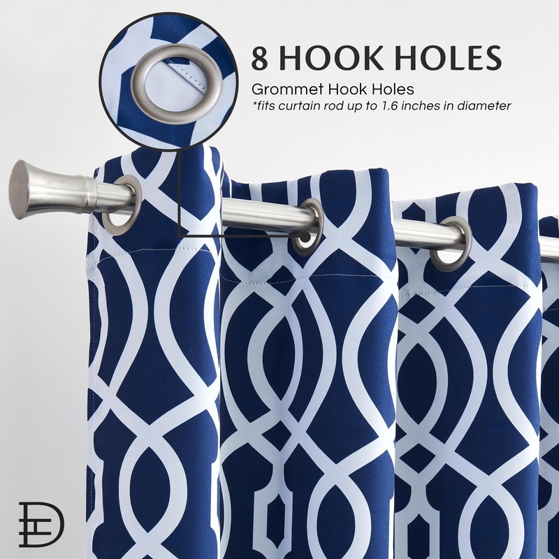 Dainty Home Trellis Blackout Curtains for Bedroom Single Panel Navy