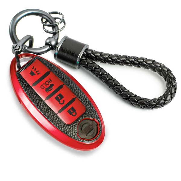 CTRINEWS for Nissan Key Fob Cover with Metal Braided Rope