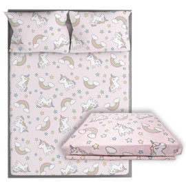 Wovenx Kids Organic Viscose Derived from Bamboo Sheet Set | Twin or Full Size Fitted Bed Sheets | Oeko-Tex Certified | Cute Toddler Bedding for Girls & Boys Unicorn Full