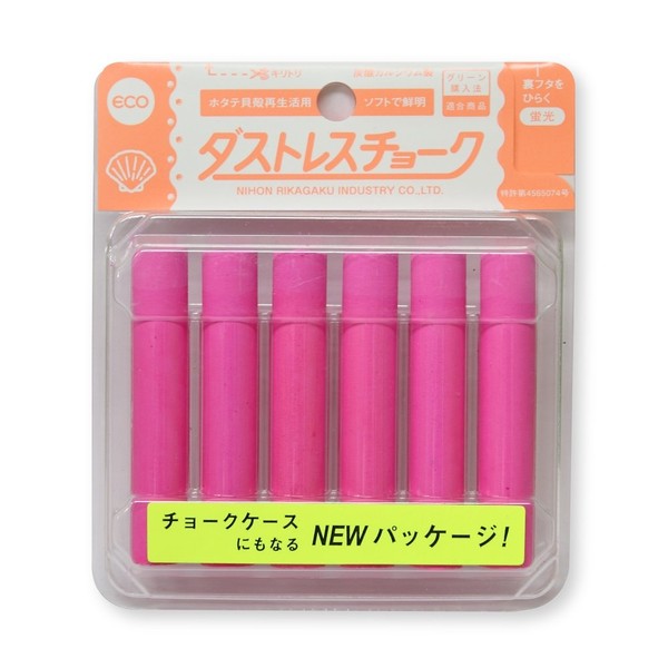 Nippon Riken DCK-6-R Dustless Fluorescent Chalk, Red, 6 Pieces