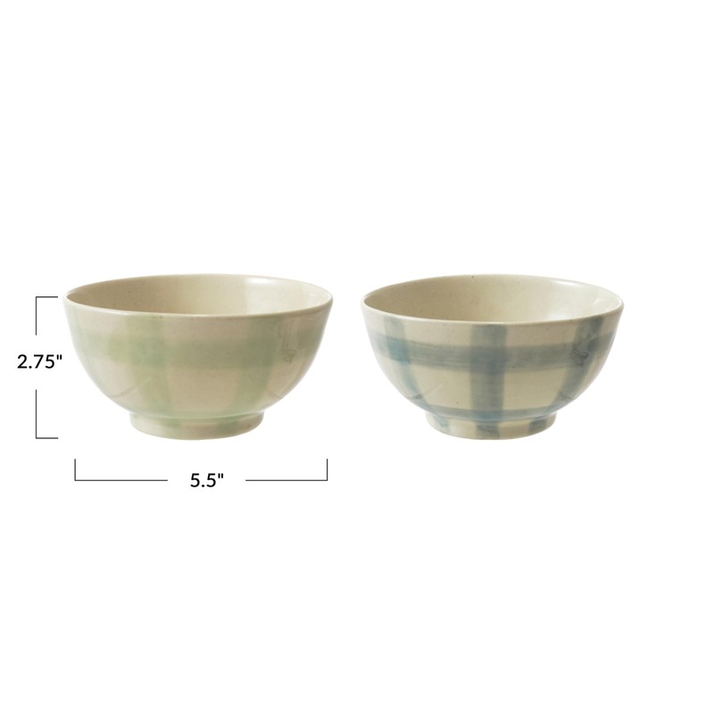 Creative Co-Op 2-Piece Hand-Painted Stoneware Bowl Set with Grid Pattern,