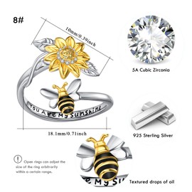 Cuoka Sunflower Ring,S925 Sterling Silver Believe Bea You Are My Sunshine Rings Flower Jewelry for Women