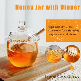 Glass Honey Jar with Dipper and Lid,6oz Glass Honey Pot,Crystal Honey Dispenser,Honey Containers with Dipper,Honey Jar for Storing and Dispensing Honey For Home Kitchen