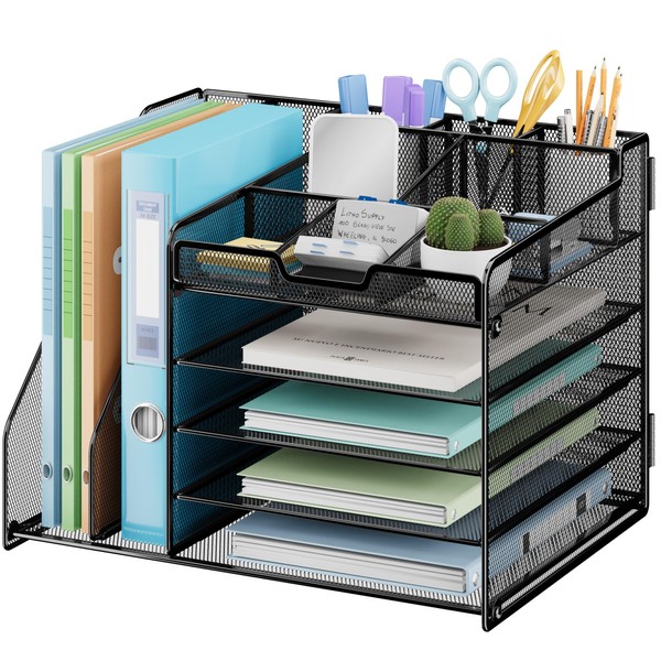 Lavatino Desk Organizer, 5-Tier Metal Mesh Paper Letter Tray with