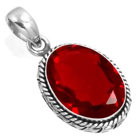 Jeweloporium 925 Sterling Silver Pendant for Women Red Ruby Simulated Gemstone Costume Silver Pendant Necklace Valentine's Day Gift Vintage Jewelry