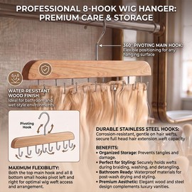 Hair Extension Holder for Hair Storing, Washing, Drying, Coloring, Styling, Foldable Hair Extension Hanger, Braiding Hair Rack, Rotating Multi-Purpose Hooks Hanger (1Pack Natural Color)