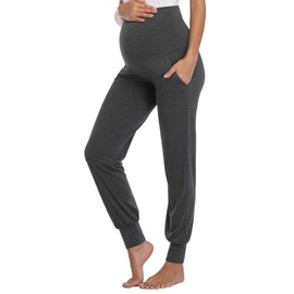 AMPOSH Women's Maternity Pants Stretchy Lounge Workout Pants Casual Loose Comfy Pregnancy Joggers with Pockets(Dark Heather Gray, M)