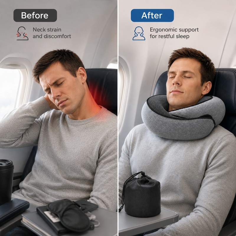 Travel Neck Pillow for Airplane Rest – Snail-Style Memory Foam