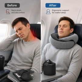 Travel Neck Pillow for Airplane Rest – Snail-Style Memory Foam Support Pillow for Travel, Office & Naps