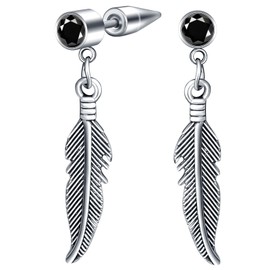 CPSLOVE Men's Women's Stainless Steel Feather Earrings Fashion Feathered Stainless Steel Earrings with Zirconia for Girls, Cubic Zirconia, No Gemstone