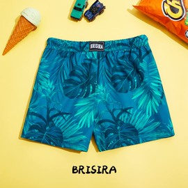 BRISIRA - Traje de baño para niños y niñas, antirozaduras, pantalones cortos de natación para niños con forro de compresión, Greentropical, 4