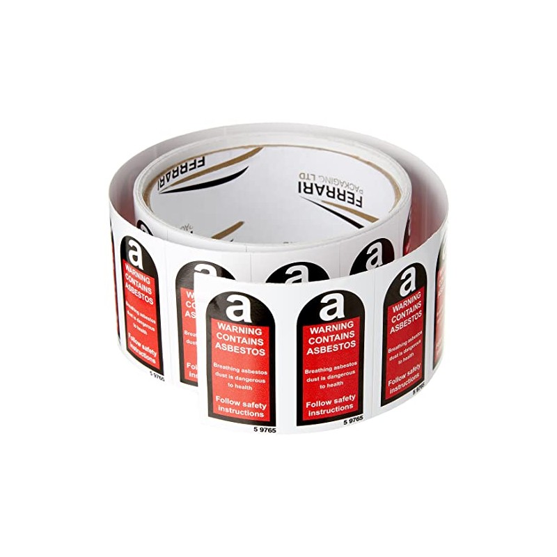 Caledonia Signs 59765 Contains Asbestos ,White,100 S/A Label, 27 mm