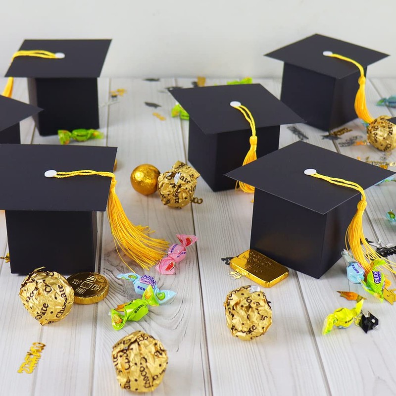 TrlaFy 30Pcs Graduation Cap Candy Boxes Black Graduation Gifts Boxes