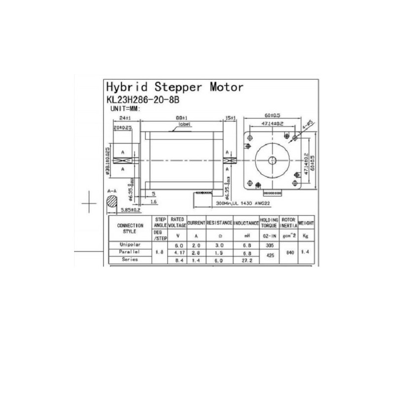 NEMA23 425oz/in 2.8A Stepper Motor ¼” Dual shaft (KL23H286-20-8B)