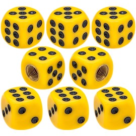 MEAJOO 8PCS Dice Tire Valve Stem Caps,Waterproof Airtight Car Wheel Tire Air Caps Universal Tire Valve Stem Covers for Cars, SUV, Trucks, Bikes, Motorcycles, Bicycles(Black Point,Yellow)