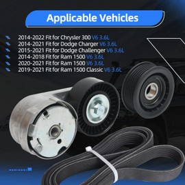 Loautong Drive Belt Tensioner Kit for Dodge Charger/Challenger 2015-2021, for Chrysler 300 2014-2022, for Ram 1500 14-18/20-21, V6 3.6L, OE 39282 38082, with Idler Pulley and Serpentine Belt, 3PCS