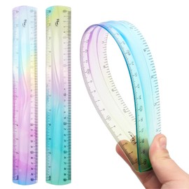 2 Pcs Flexible Ruler, 12 Inch Bendable Ruler for Kids, Soft Plastic Ruler, Kids Ruler for School, Gradient Colored Flex Ruler, Soft Ruler for Kids, Students Classroom with Centimeter and Inch