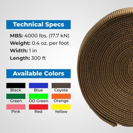 Rock-N-Rescue 1-Inch Nylon Tubular Spool - Professional Safety, Firefighter, Rescue, Climbing, & Work Gear, 300 Feet, Coyote